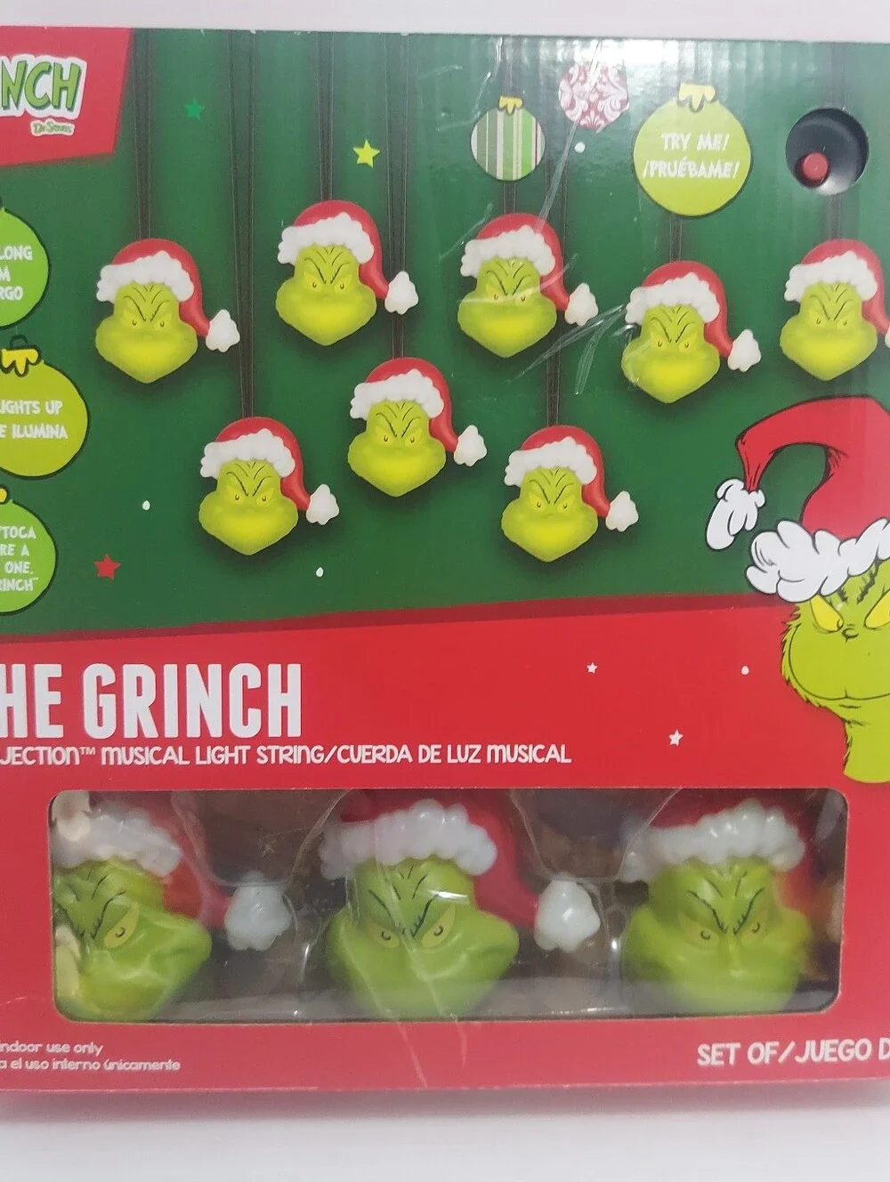 The Grinch Musical Light String - Green & Red Grinch Heads